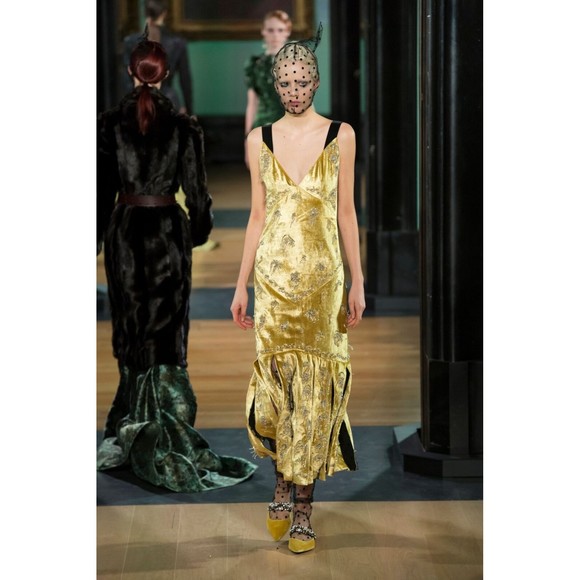 $7350 New Erdem Runway Yellow Gold Velvet Rhinestone Black Flare